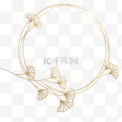 日式插花艺术图片_金色线稿银杏叶边框银杏树枝