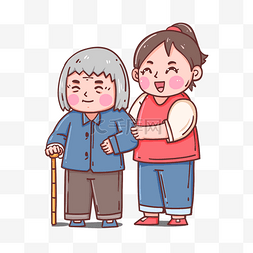 重阳节关爱老年人图片_手绘卡通青年志愿者关爱老人