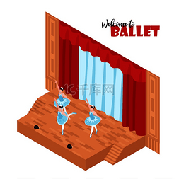 窗帘图图片_三个芭蕾舞演员在剧院舞台上表演