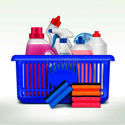 更好的推销产品图片_篮子组合物中的洗涤剂瓶与市场篮