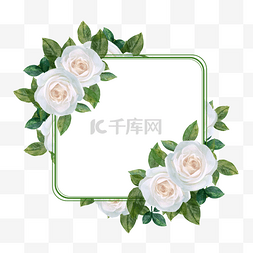 绿色方块背景图片_白玫瑰水彩婚礼绿色边框