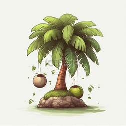 椰树卡通图片_夏日椰子树掉下椰子