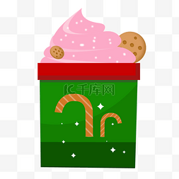 创意圣诞节日标签图片_杯子糖果绿色奶油圣诞节日卡通图