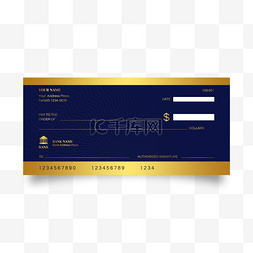 金钱图标图片_蓝金色模拟银行支票