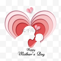 母亲节剪纸画图片_红色层叠爱心花卉剪影质感母亲节