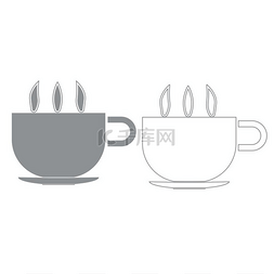 Cup with hot tea or coffee grey set icon .. 