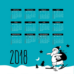 剪纸日历2018图片_2018 年日历与圣诞老人。