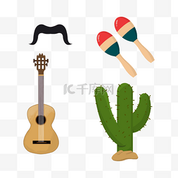 墨西哥吉他图片_植物仙人掌组合墨西哥卡通