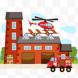 消防站直升机红色消防车