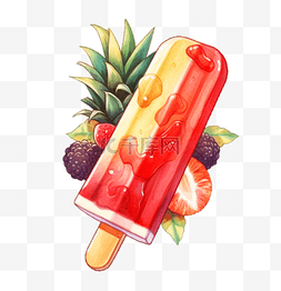 雪糕草莓图片_手绘夏日菠萝冰棍