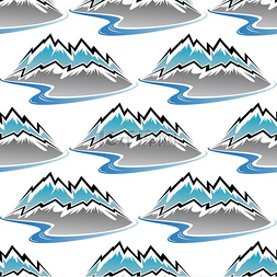 冬季山脉和溪流的无缝图案锯齿状