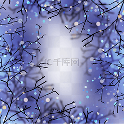 渐变光影背景图片_蓝紫色渐变底纹树枝冬天光效边框