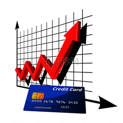 金融图表前的银行信用卡，带有上