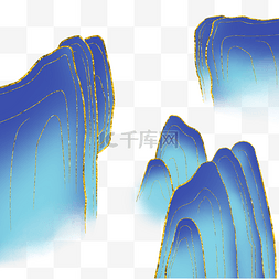 中式地产地产图片_中式鎏金金线工笔青色山水