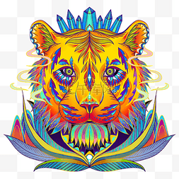 虎年彩色图腾线描森林之虎