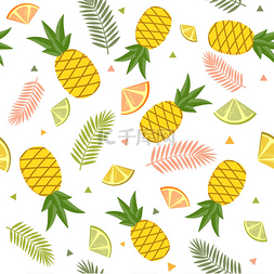 设计印花图片_水果、菠萝、柠檬、石灰和棕榈叶