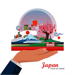 日本旅游海报设计与景点。