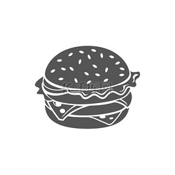 零食图标图标图片_芝士汉堡快餐小吃孤立的黑色和白