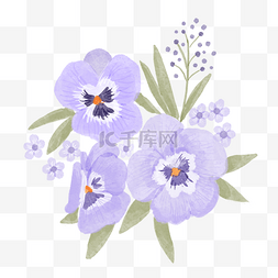 插画蝴蝶花图片_三色堇水彩风格花卉蝴蝶花紫色三