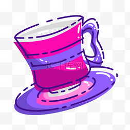 写意插画图片_奶茶茶杯紫色卡通图案绘画