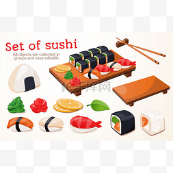 寿司手卷图片_日本传统美食、 食品、 插图、 集