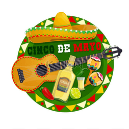 Cinco de Mayo 圆形矢量图标与传统的