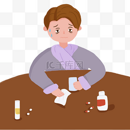 感冒喝药图片_感冒生病正在吃药的男孩流感剪贴