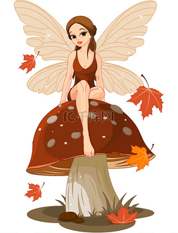 童话小精灵图片_在蘑菇上的秋天童话