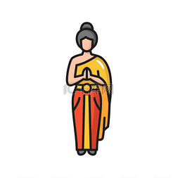 泰国传统服饰中的女人颜色线图标