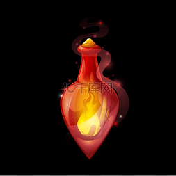 卡通塞子图片_带火的水晶药瓶，带橙色火焰和火