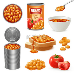 广告素图片_在番茄酱中烤的豆子在打开的罐头