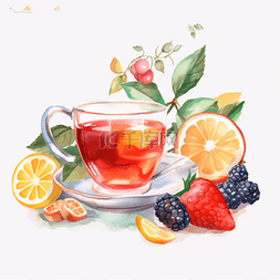 水果茶图片_夏季彩色手绘果茶