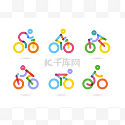 色彩鲜艳的骑自行车和自行车图标