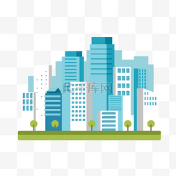 办公区域提示图片_扁平风格城市建筑组合绿地天际线