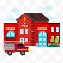 消防站红色城市建筑