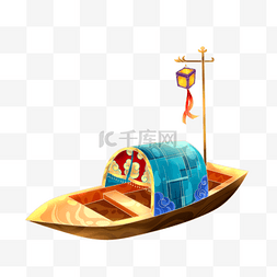 船图片_中国风古风描线描金船只小船