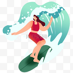 海上冲浪运动图片_夏日海滩极限运动冲浪扁平女孩