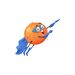 飞行卡通橙色水果超级英雄角色矢