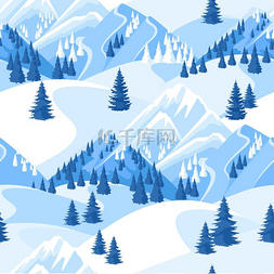 美丽的风景图案图片_冬季无缝图案美丽的风景有雪山和