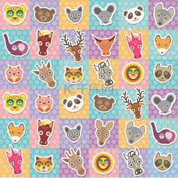 Set of funny animals muzzle seamless pattern 
