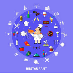 肉和鱼图片_餐厅符号圆形构图餐厅圆形布局卡