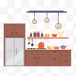 室内卡通图片_厨房厨具扁平矢量厨房餐厅家居装