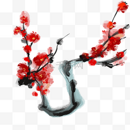 菊花水墨插画素材图片_梅花创意中国水墨风格新年红色