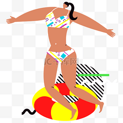 比基尼美女背景图片_夏季撞色海边度假比基尼女性人物