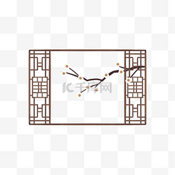 中式中式窗户图片_中国古风雕花门窗花枝边框中式