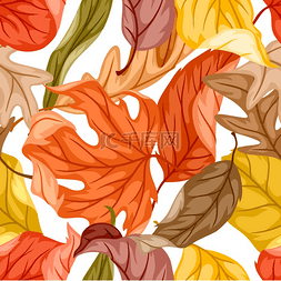 植物无缝花纹图片_无缝花纹与秋天的落叶。