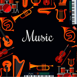 乐器钢琴萨克斯图片_与风和弦乐器的音乐海报。
