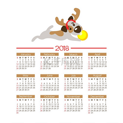 狗年插图图片_新 2018 年的日历。狗年的象征。