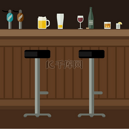 酒吧餐厅柜台采用平面风格横幅配