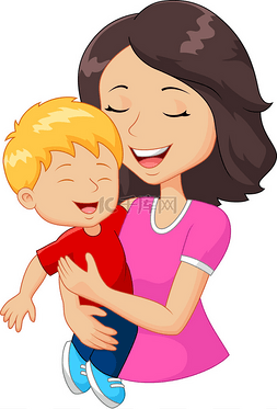 Cartoon happy family mother holding son